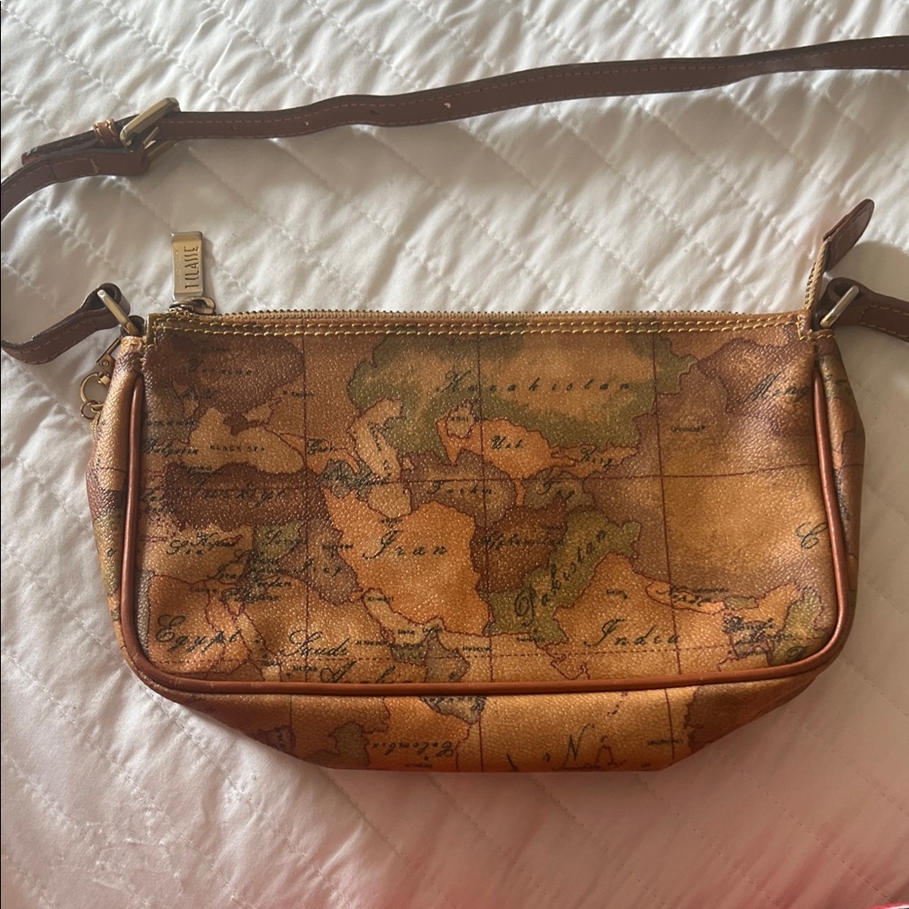 Alviero Martini Tan Map Print Shoulder Bag